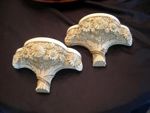 Pair 1960's PLASTER WALL SCONCES SHELVES Universal Statuary Corp Chicago FLORAL - Picture 1 of 6