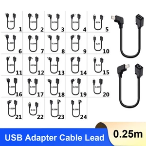 Câble Adaptateur Données Micro USB Mâle vers USB Mini Femelle Angle Droit Plomb 20cm 25cm - Photo 1 sur 28