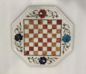 12" Marble Onxy Chess Coffee Table Multi Stone Floral Inlay Mosaic Art Game Set - Picture 1 of 9