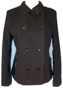 Abrigo de guisantes Divided by H&M para mujer talla 10 mezcla de rayón negro detalle cuero sintético - Imagen 1 de 13