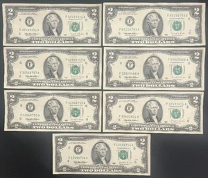 7X 1995 Two Dollar $2 Bill AU - UNC ~ Great Notes Crisp Sharp Corners View Pics - Picture 1 of 1