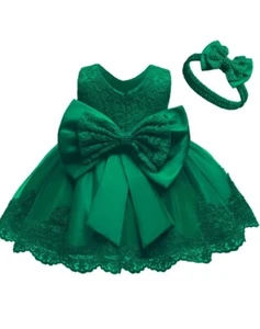 Dress With Headband And Removable Bow With Rhinestones Size:6 Months - Picture 1 of 4
