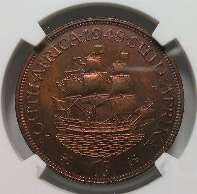 SOUTH AFRICA Britain PROOF 1 Penny 1948 NGC PF 64 RB UNC King George Red luster - Image 1 of 4