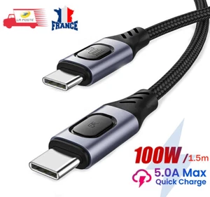 Câble USB Type-C PD 5A 100W Recharge Rapide, Transfert de Données, 1.5 mètres - Zdjęcie 1 z 9