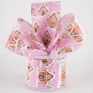Gingerbread Mansion House Pink Ribbon 2.5" x 10 Yards - Picture 1 of 2