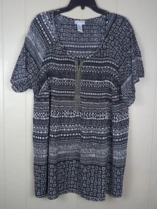 Blusa Catherines 2X 22/24W túnica negra blanca acanalada ligera transparente con cuentas - Imagen 1 de 9