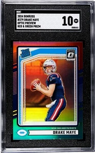 2024 Donruss - Rated Rookie Drake Maye Optic Preview Red & Green Prizm SGC 10 - Picture 1 of 2