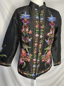 Vintage Indigo Moon Colorful Embroidered Black Blazer Jacket Size Medium - Picture 1 of 9