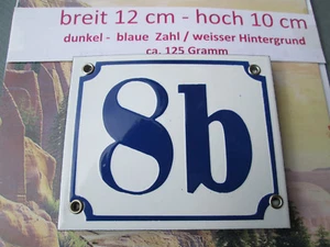 Hausnummer Emaille Nr. 8b dunkel-blaue Zahl auf weißem Hintergrund 12 cm x 10 cm - Picture 1 of 12