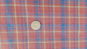 COTTON WOVEN FABRIC - BLUE, GOLD & SALMON PLAID 44 X 1 YD  - Picture 1 of 1