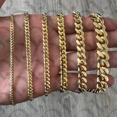 REAL 14K Miami Cuban Gold Plated Over Solid 925 Sterling Silver Chain ITALY - Image 1 of 4