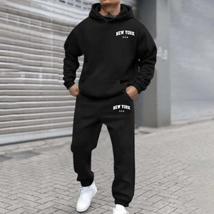 Men's Tracksuit Sets Autumn Fashion Letter Print Long Sleeve Hooded Sweatshrits - Picture 1 of 14