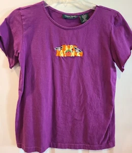 Happy Halloween Shirt Embroidered Womens Size S Crew Neck Top Purple Lemon Grass - Picture 1 of 7