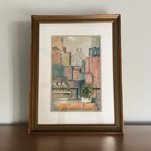 Quadro acquerello Frances Reynolds arte incorniciato vista Citi  - Foto 1 di 11