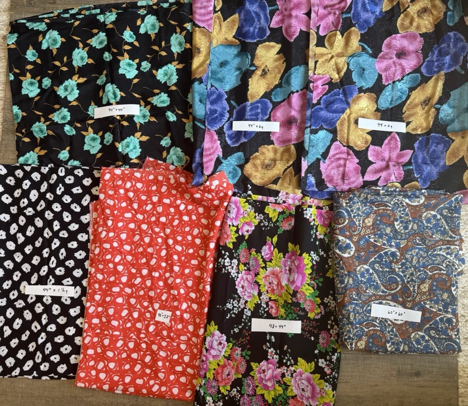 Vtg 80s Satiny Silky Lightweight Dress Fabric Lot of 7 pc 11 +YARDS - Image 1 of 4