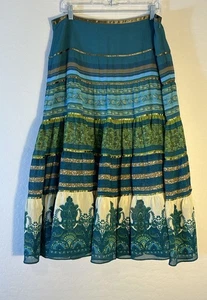 VTG Maxi Skirt Boho Tiered Gypsy Fairy Grunge Cottagecore Y2K Paisley 14 Forest - Picture 1 of 9