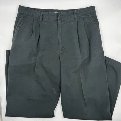 Pantalones de vestir DKNY para hombre calce clásico 36/32 negros mezcla de algodón plisados pierna recta Foto 1 de 4