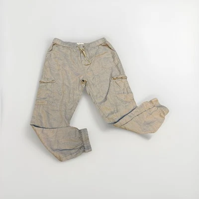 Pantalones cargo Nicole Miller 100 % lino L gris cordón cintura boho resort informales Foto 1 de 4