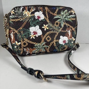 Wunderschön! Aldo Umhängetasche schwarz tropische Blumen Tiger & Gold EUC 10x7 - Bild 1 von 14