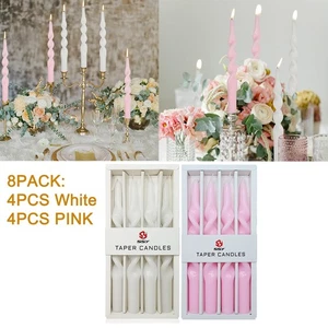 Juego de 8 velas cónicas en espiral blancas y rosas para boda 9,8 pulgadas - Imagen 1 de 10
