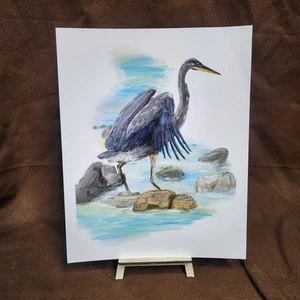 Gran Garza Azul Pintura Obra de Arte Giclee Bellas Artes Bordeadas 8x10 Impresión Vida Silvestre - Imagen 1 de 5