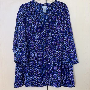 Catherines Damen 3/4 Ärmel Knopfleiste Bluse Geo Blau Übergröße 3X (26/28W) - Bild 1 von 15