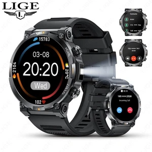 Military Smart Watch for Men Answer/Make Call Heart Rate Fitness LED Flashlight - Picture 1 of 9