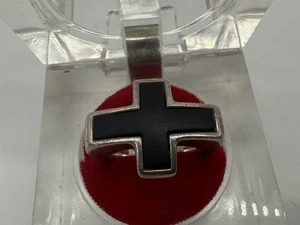 25E15- VINTAGE 925 SILBER RING ESPRIT MIT SCHWARZEM KREUZ GR.55 - Picture 1 of 11