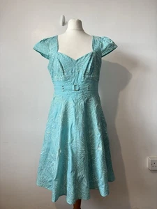 Karen Millen blau aqua weiß Blumenstickerei Fit and Flare Kleid Größe 12 - Bild 1 von 11