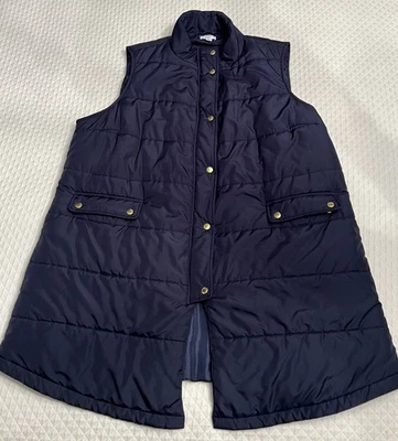 Chaleco acolchado largo Crown & Ivy 3X azul marino - cremalleras laterales usado en excelente estado Foto 1 de 4