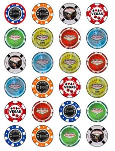 24 X LAS VEGAS POKERCHIPS GEBURTSTAG NEUHEIT REISPAPIER KUCHENAUFLEGER - Bild 1 von 1