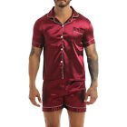 Men Silk Satin Pajamas Set Long Robe Bathrobe Sleepwear Nightwear Nightgown Gift