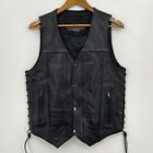 Street & Steel Genuine Leather Vest Women's S Black Button Snap Zip Pockets Lace
