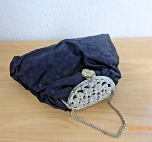 antike kleine Operntasche Theatertasche schwarzer Seidendamast 20er Jahre - Bild 1 von 14