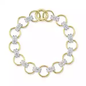 14K Gold Diamond Round Circle Link Bracelet Natural 1.63 CT Womens - Picture 1 of 3