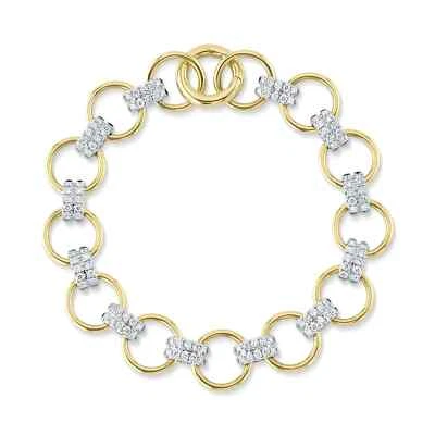 14K Gold Diamond Round Circle Link Bracelet Natural 1.63 CT Womens - Image 1 of 3