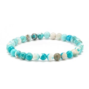 Damen Boho Perlen Armband Perlenarmband elastisch Howlith türkis weiss, D5,7cm - Bild 1 von 3