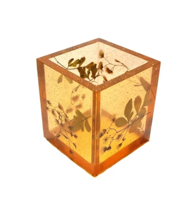 Orange Gold Natural Flower Pen pencil pot holder Organizer Home Desk Decor - Image 1 of 4