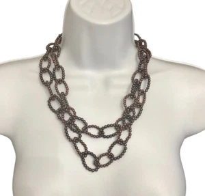 Women's Beaded Necklace Clear Beads Brown Tone Handmade Fashion Jewelry 38” - Picture 1 of 8