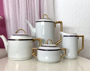 Antik Art Déco Porzellan Kernstück Kaffee- Tee Service Edel Kobaltblau Goldrand - Bild 1 von 12