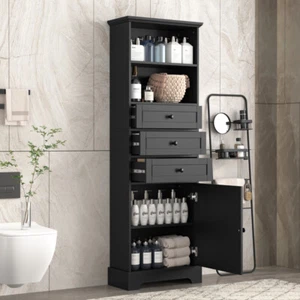 Tall Storage Cabinet, 3 Drawers & Adjustable Shelves, MDF Board, Painted Finish - Picture 1 of 13
