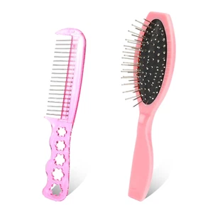 2 PCS Wig Brush Set - Stainless Steel Metal Bristle Comb and Cushion Detangling - Picture 1 of 12
