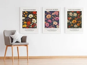 Set of 3 William Morris Floral Pattern Cotton Prints Exhibition Art Prints - Picture 1 of 4