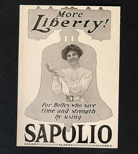 Jabón Sapolio 1909 anuncio más libertad ahorro tiempo fuerza impresión antigua AD - Imagen 1 de 1