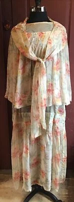 ANTQ 1930'S LAYERED CHIFFON TEA DRESS EVENING GOWN PASTEL FLORAL GOOD COND - Image 1 of 4