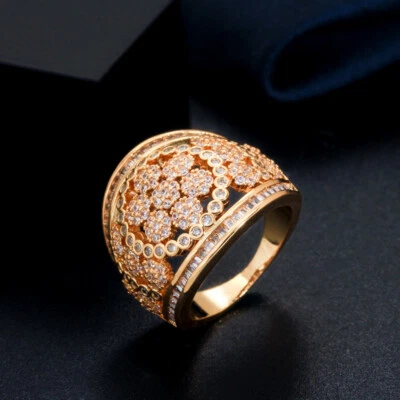 Gorgeous Micro Pave African Cubic Zircon Flower Dubai Gold Plated Big Ring Gift - Image 1 of 4
