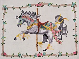 Finished Completed Cross Stitch ~"Carrousel Horse"~Colorful~Nostalgic~12" x 9" - Picture 1 of 6
