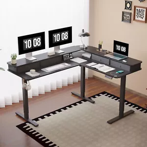 FunniHomi Escritorio de Pie en Forma de L con Estante, Cajones, Puerto de Carga USB - Imagen 1 de 53