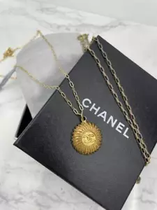 CHANEL Gold Plated CC Logos Charm Vintage Necklace Pendant - Picture 1 of 9