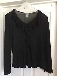 NWOT M-L SIGRID OLSEN Flared Black Ruffled Open Weave Pullover Blouse Sweater - Picture 1 of 6